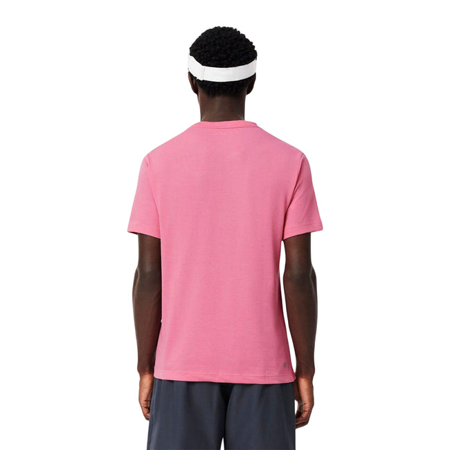 Pink - Back - Lacoste Mens Logo Cotton Ultra Dry Sports T-Shirt