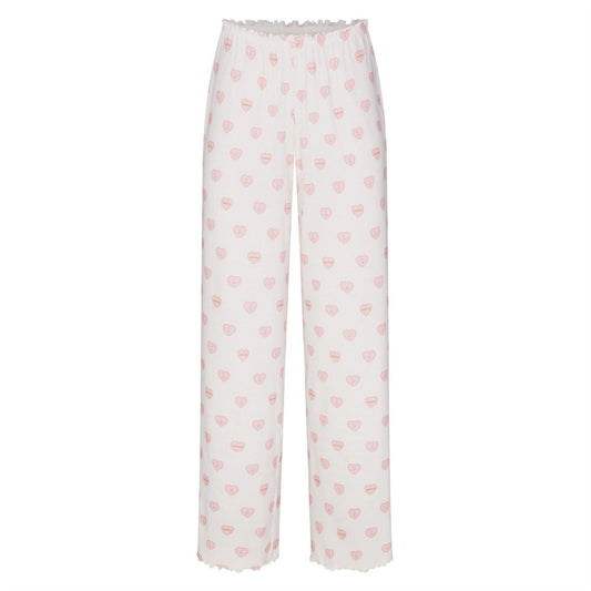 White - Front - Skims Womens-Ladies Pointelle Hearts Straight Leg Pyjama Bottoms