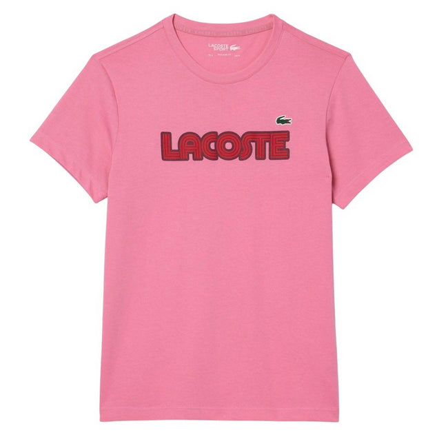 Pink - Front - Lacoste Mens Logo Cotton Ultra Dry Sports T-Shirt