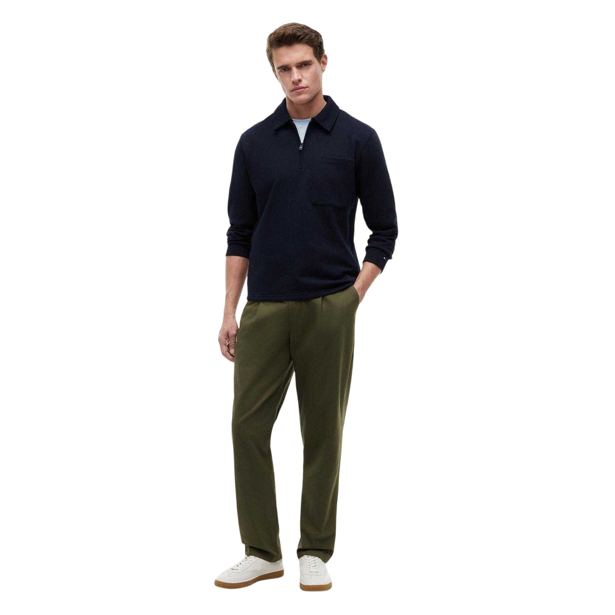Desert Sky - Pack Shot - Tommy Hilfiger Mens Fleece Quarter Zip Polo Shirt
