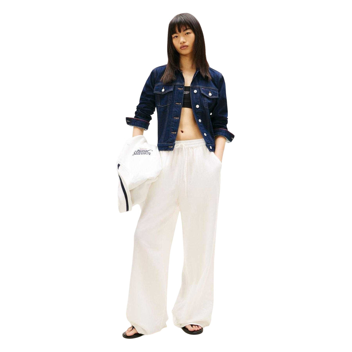 Ecru - Pack Shot - Tommy Jeans Womens-Ladies Lightweight Straight Leg Trousers