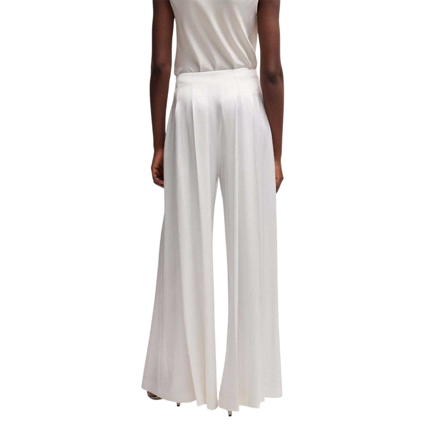 White - Pack Shot - Boss Womens-Ladies Tetosa Pleated Relaxed Fit Trousers