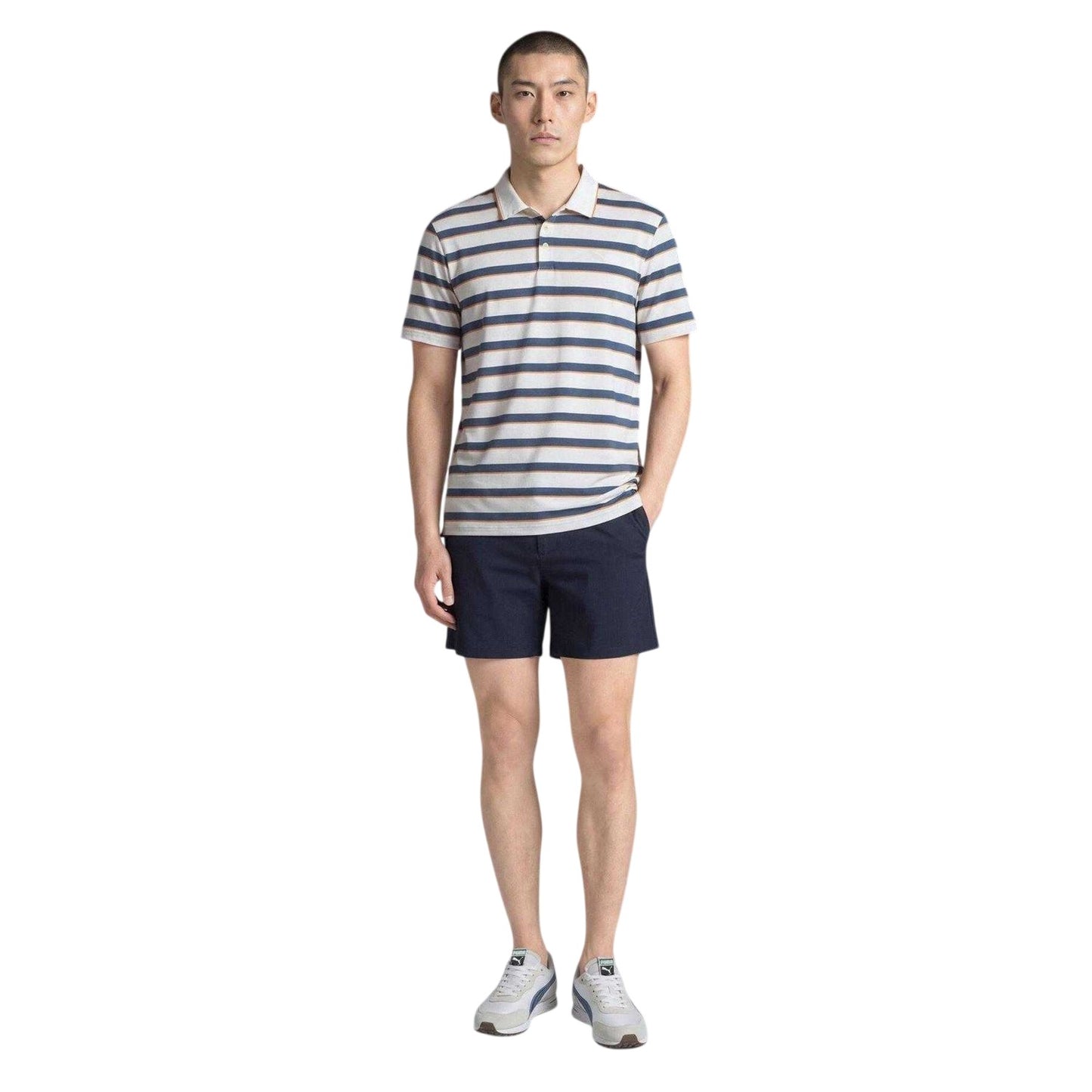 Warm White-Indie - Lifestyle - Puma Mens Cloudspun Horizontal Stripe Polo Shirt