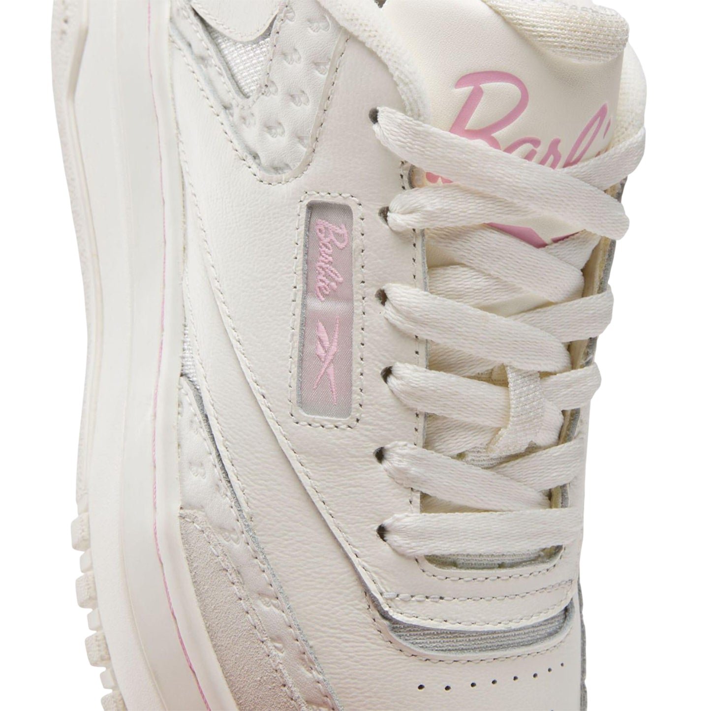 White-Pink - Close up - Reebok Womens-Ladies X Barbie Club C Leather Trainers