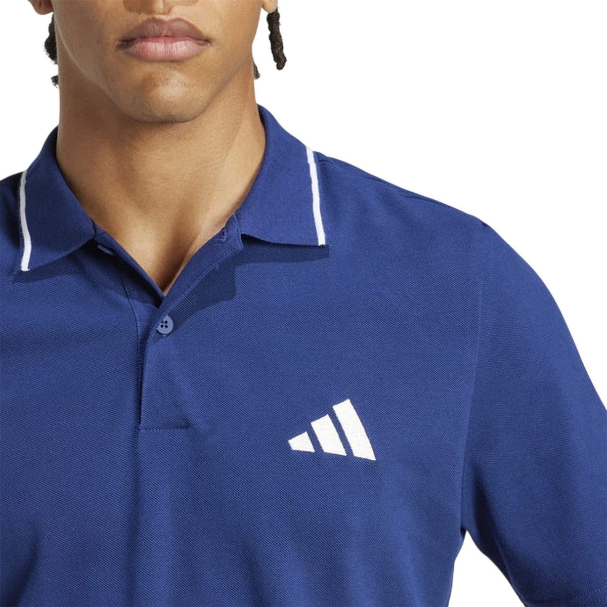 Navy-White - Side - Adidas Mens Essentials 3 Stripes Cotton Polo Shirt