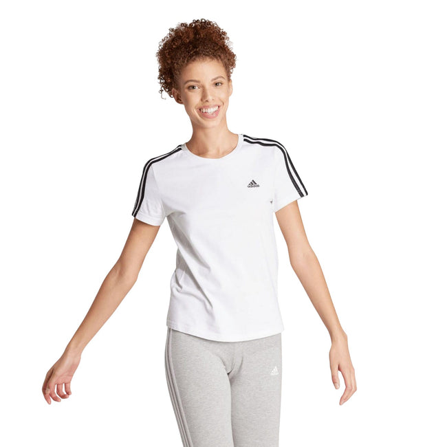 White - Side - Adidas Womens-Ladies Essentials 3 Stripes Slim T-Shirt