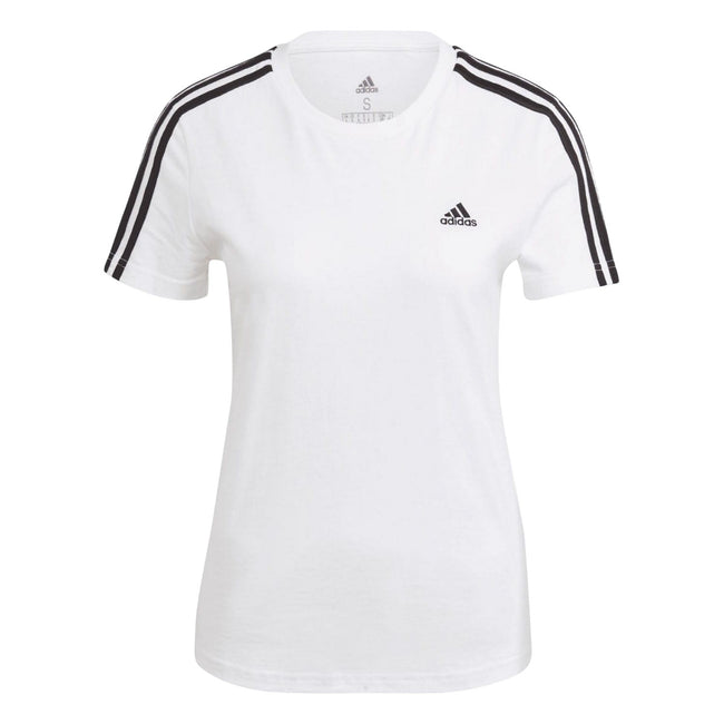 White - Front - Adidas Womens-Ladies Essentials 3 Stripes Slim T-Shirt