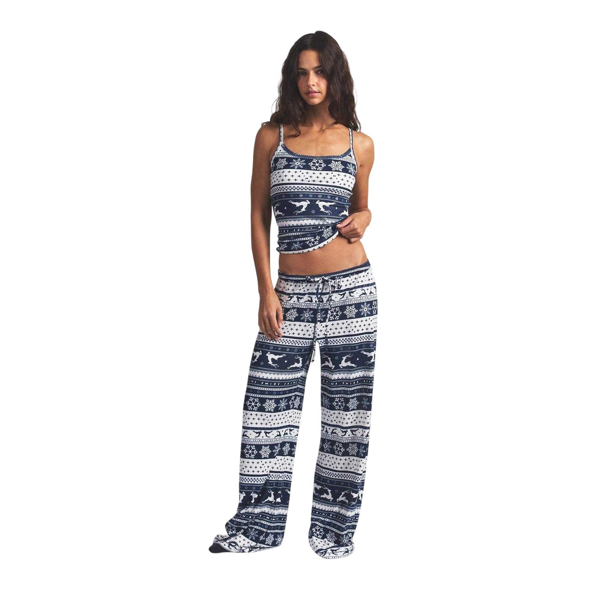 Navy - Pack Shot - Skims Womens-Ladies Fair Isle Pointelle Logo Camisole