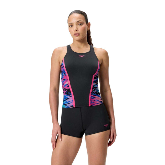 Anthracite-Pink - Front - Speedo Womens-Ladies Tankini Top Set