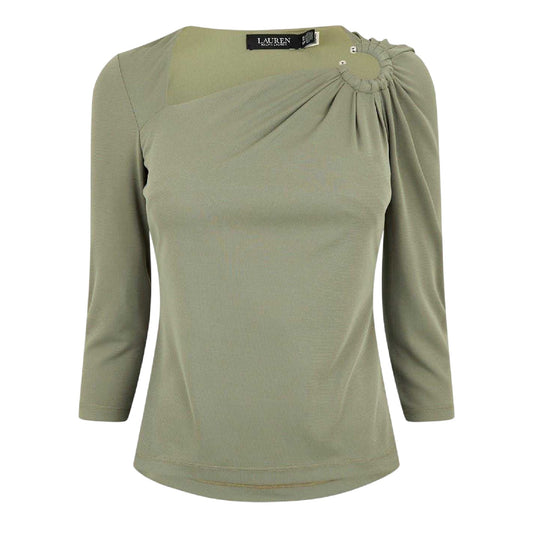 Sage Green - Front - Ralph Lauren Womens-Ladies Asymmetric Slim T-Shirt
