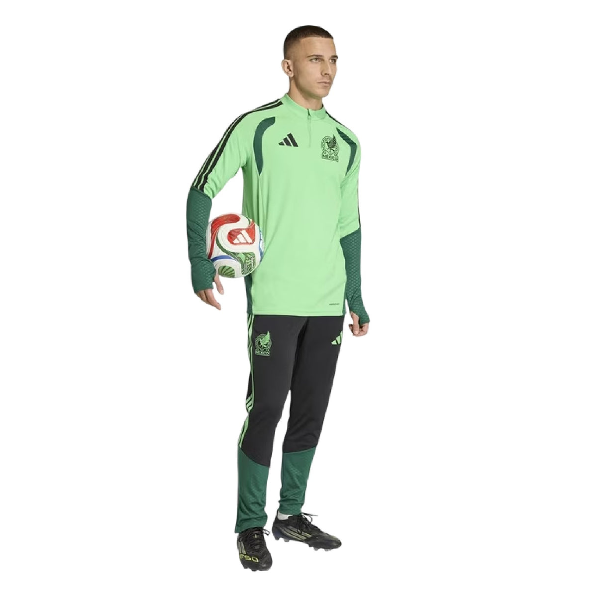 Green-White - Pack Shot - Adidas Mens 2026 Mexico Long-Sleeved Track Top