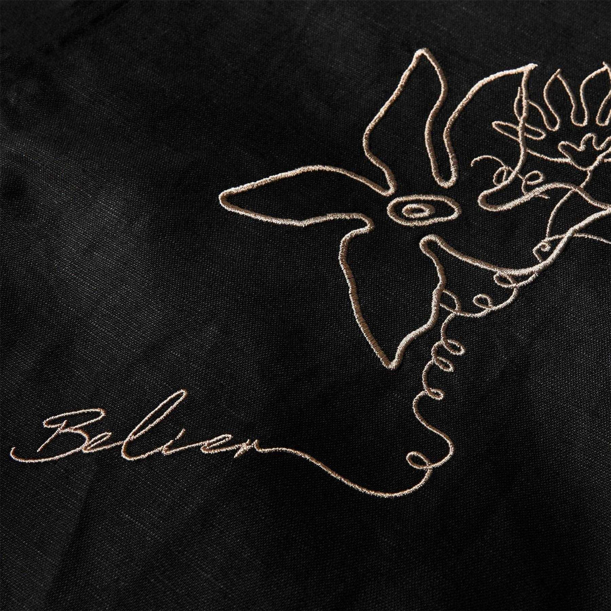 Black - Lifestyle - Belier Mens Embroidered Flower Long-Sleeved Shirt