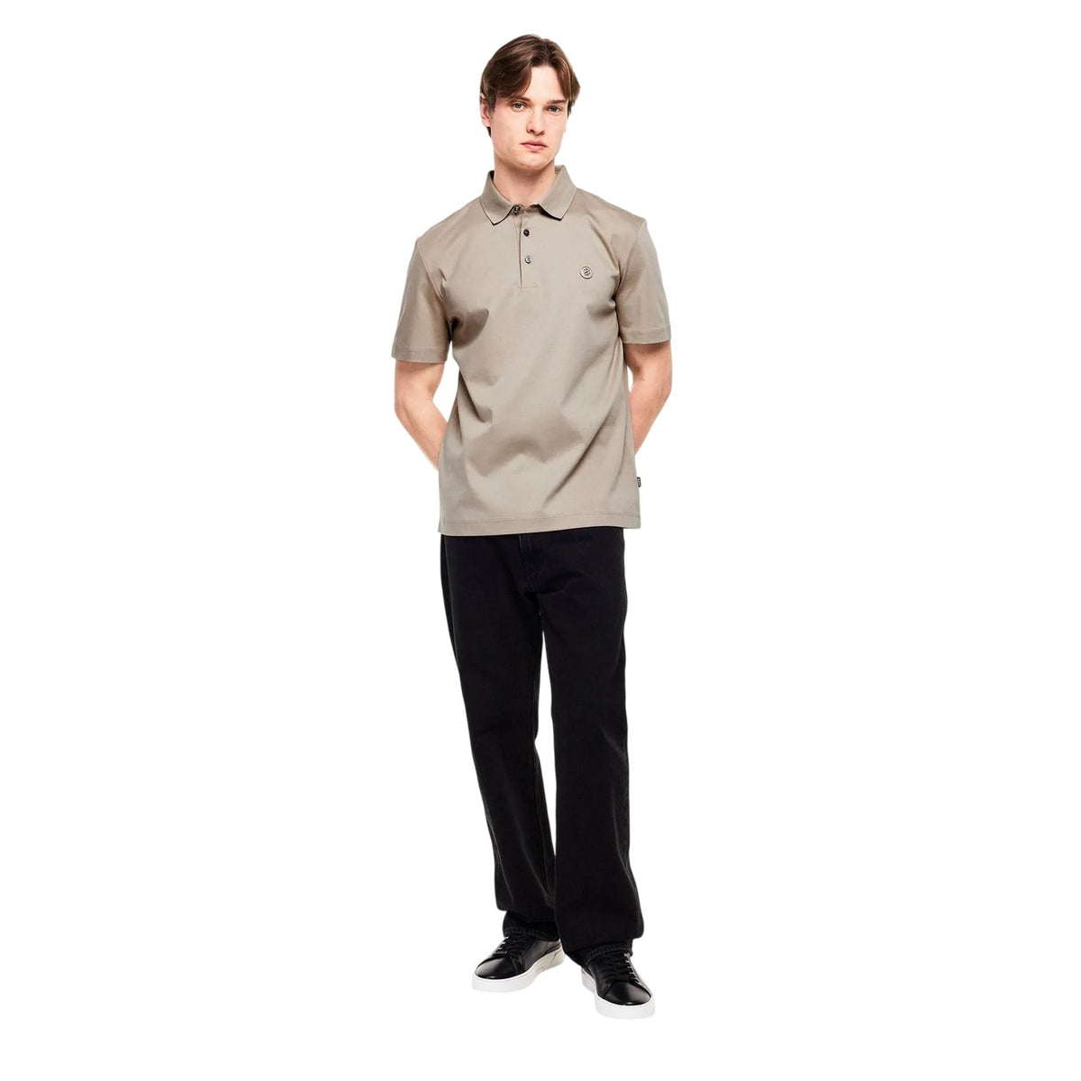 Beige - Close up - Boss Mens Parris Monogram Polo Shirt