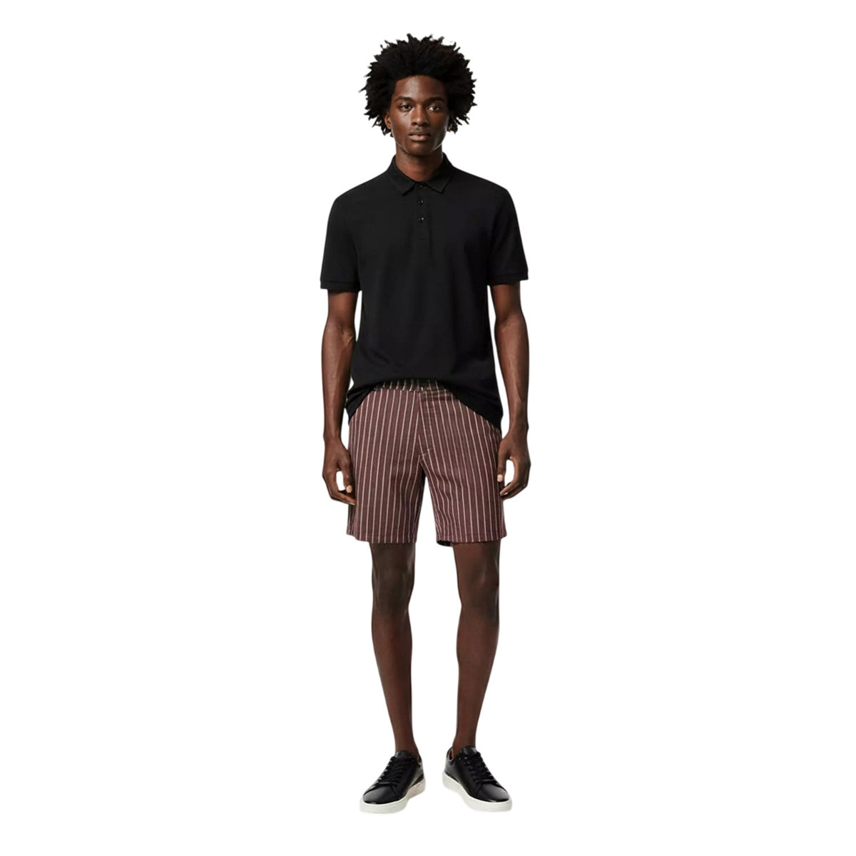 Dark Brown - Close up - Boss Mens Kane Fleece Striped Relaxed Fit Shorts