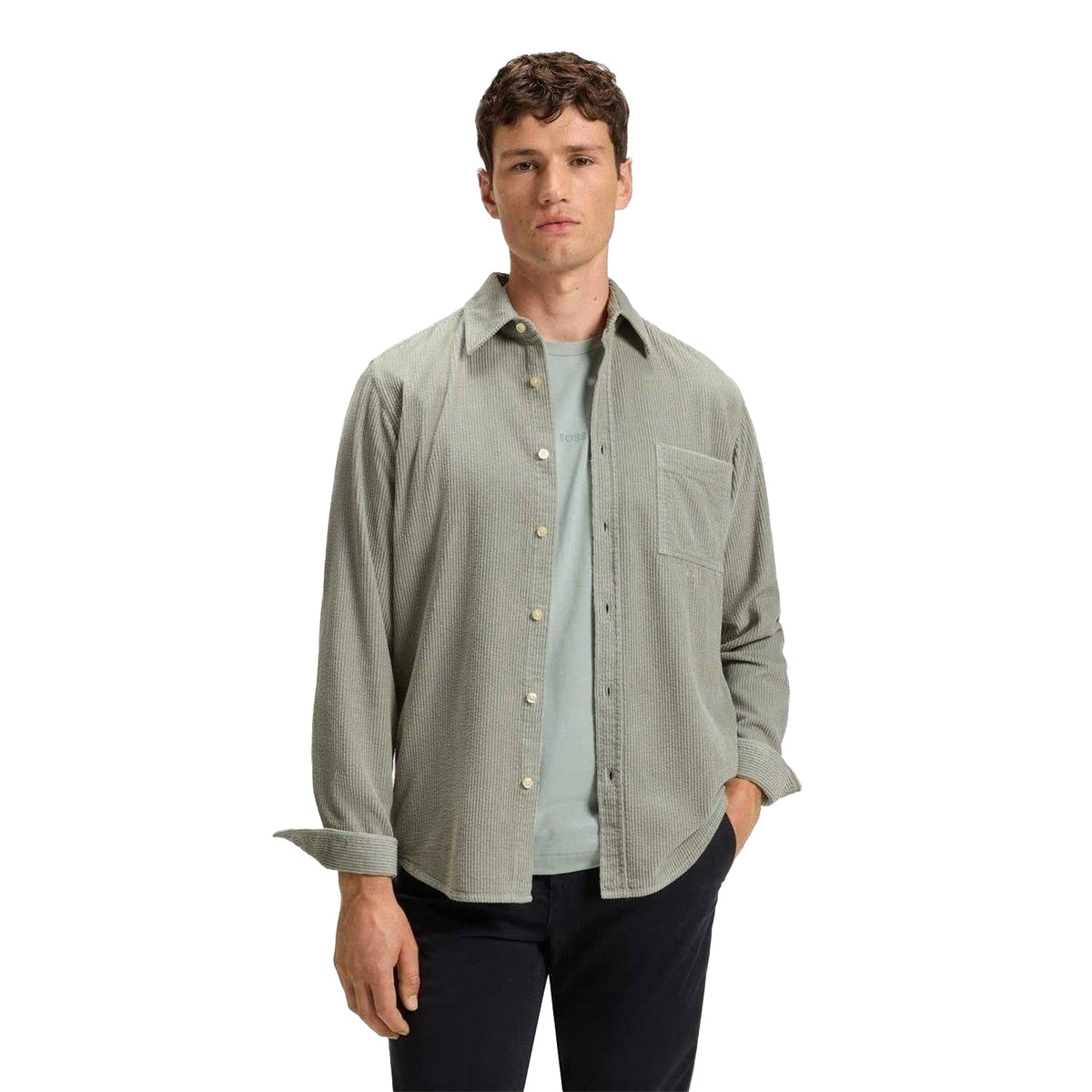 Green - Pack Shot - Boss Mens Cotton Regular Long-Sleeved Shirt