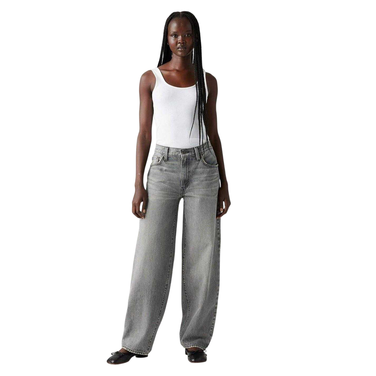 Grey - Lifestyle - Levis Womens-Ladies Cotton Blend Baggy Jeans