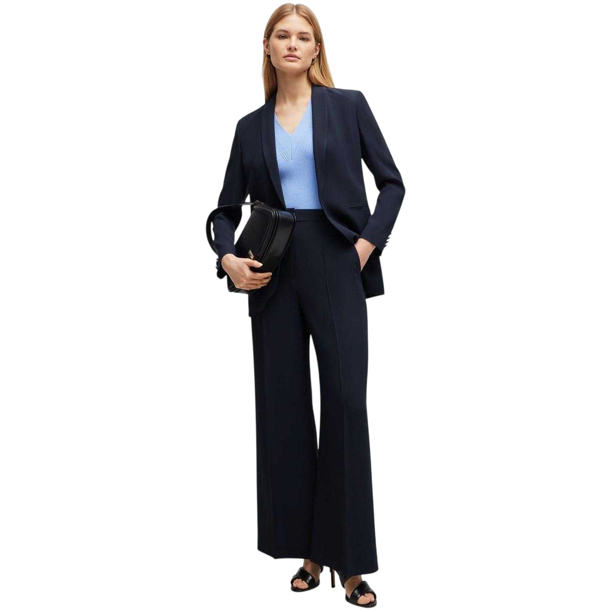 Dark Blue - Side - Boss Womens-Ladies Tikela Plain Wide Leg Chinos