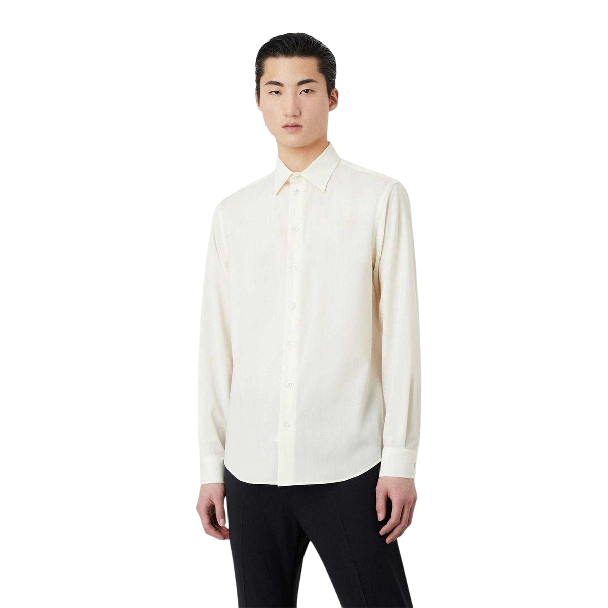 White - Lifestyle - Emporio Armani Mens Textured Long-Sleeved Shirt