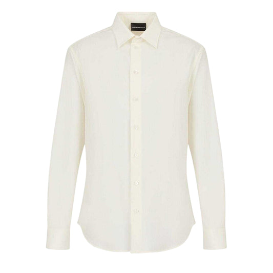 White - Front - Emporio Armani Mens Textured Long-Sleeved Shirt