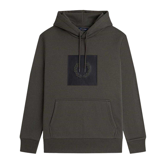 Field Green - Front - Fred Perry Mens Box Logo Pullover Hoodie