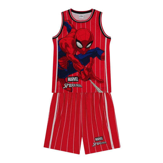 Red - Front - Spider-Man Childrens-Kids Logo Basketball Jersey Set