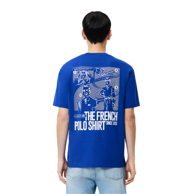 Blue - Pack Shot - Lacoste Mens Back Print Heavy Cotton T-Shirt