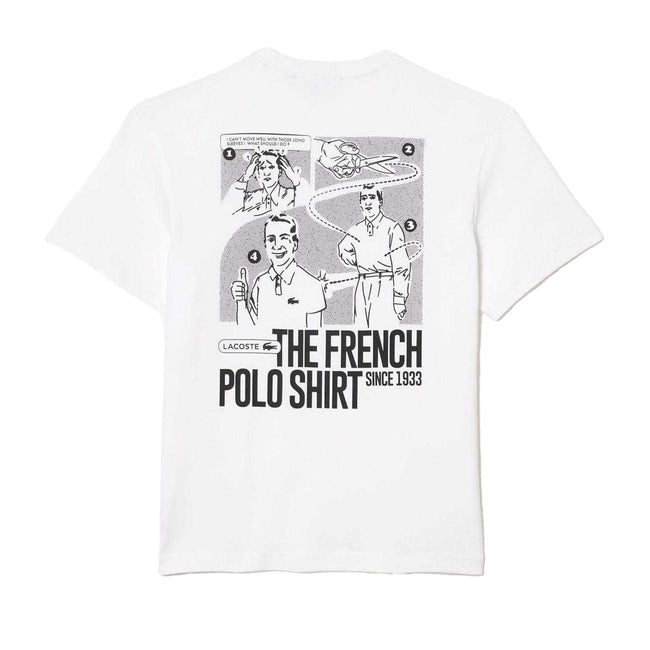 White - Back - Lacoste Mens Back Print Heavy Cotton T-Shirt