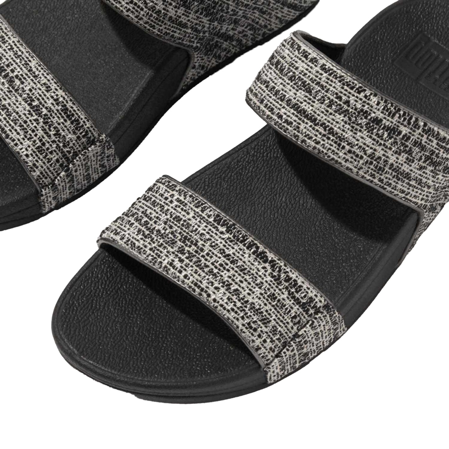 Black - Pack Shot - Fit Flop Womens-Ladies Lulu Shimmer Weave Sliders