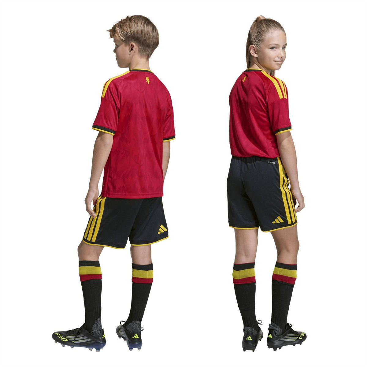 Black-Gold - Close up - Adidas Childrens-Kids World Cup 2026 Belgium Football Shorts