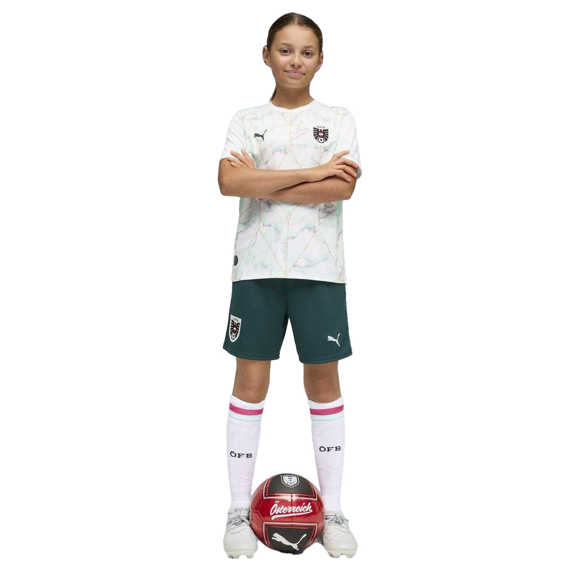 Green-Mint - Pack Shot - Puma Childrens-Kids World Cup 2026 Austria FC Away Shorts