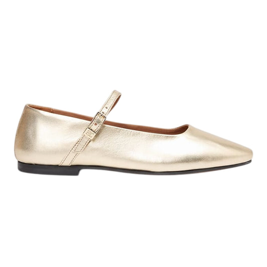 Gold - Front - Tommy Hilfiger Womens-Ladies Leather Ballerina Flats