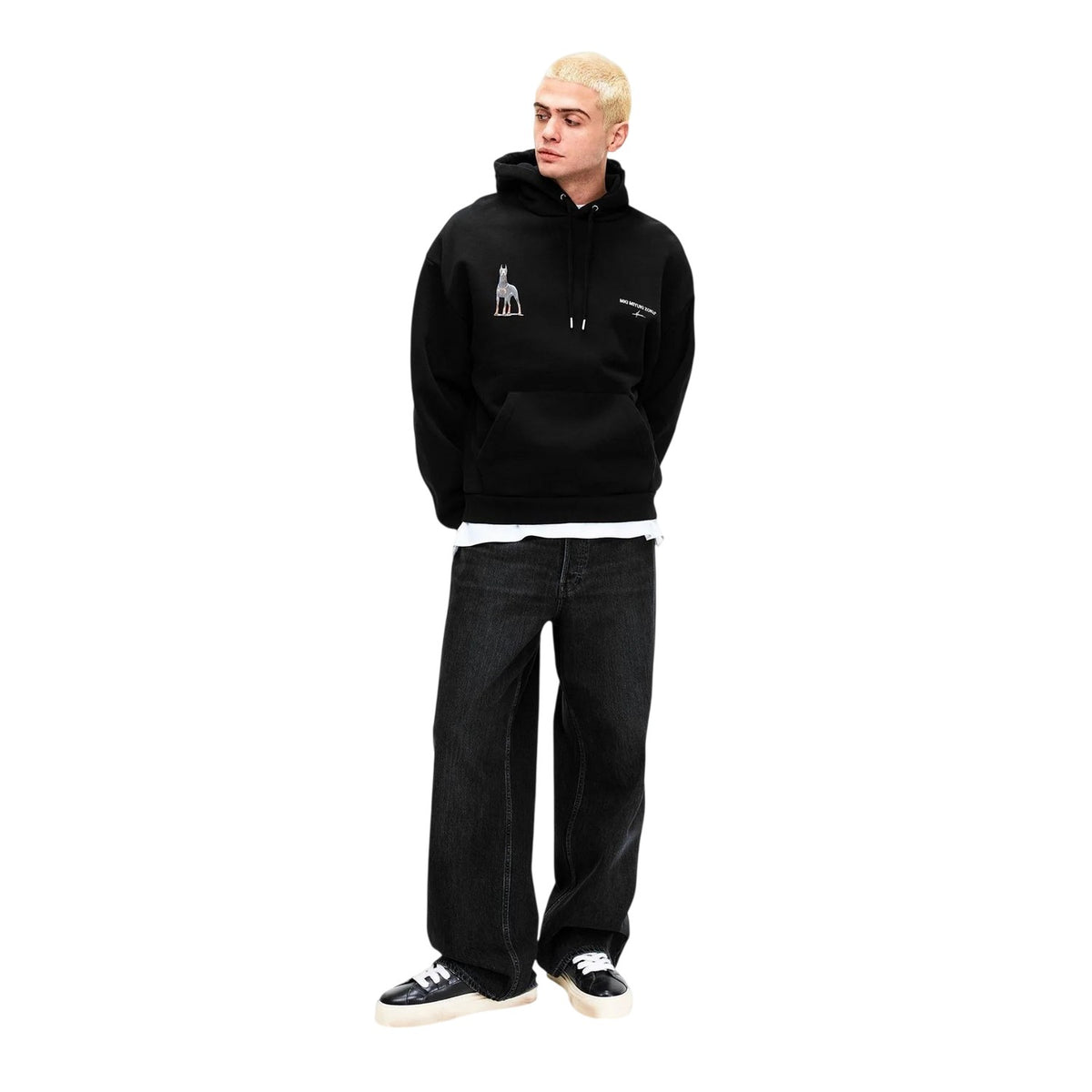 Black - Close up - MKI MIYUKI ZOKU Mens Boxy Oversized Pullover Hoodie
