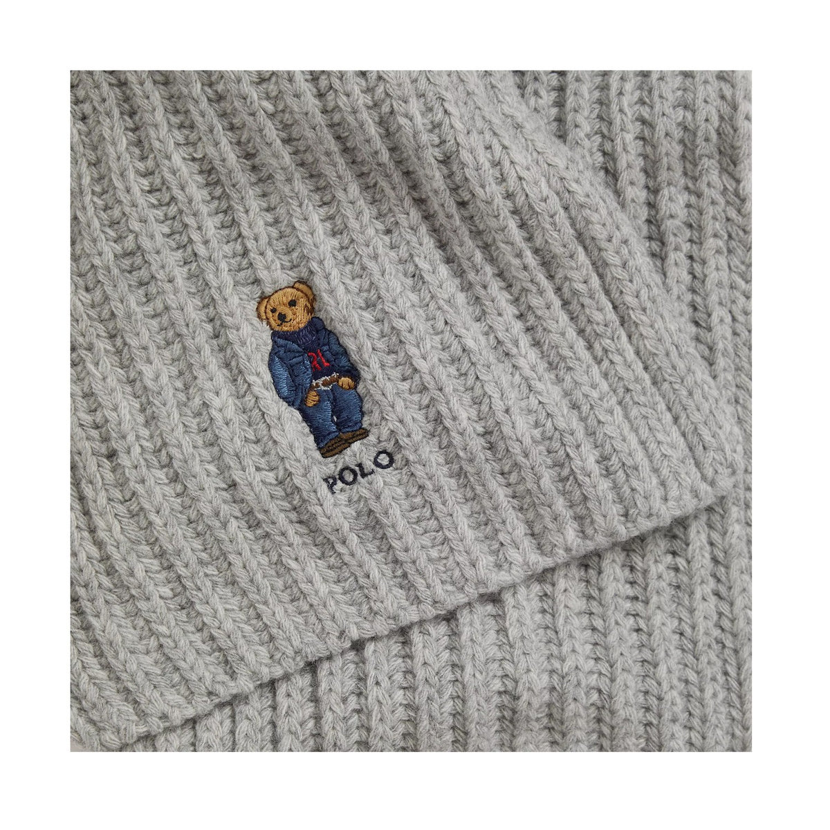 Grey - Side - Ralph Lauren Bear Wool Scarf