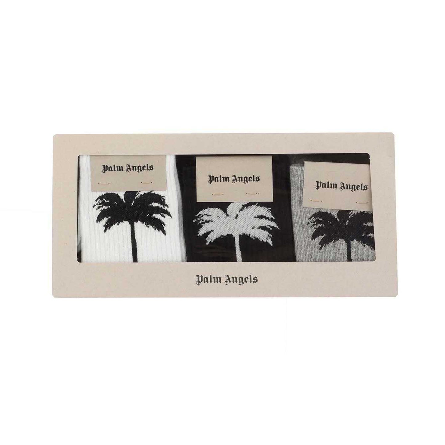 Black-White-Grey - Pack Shot - Palm Angels Unisex Adult Socks (Pack of 3)