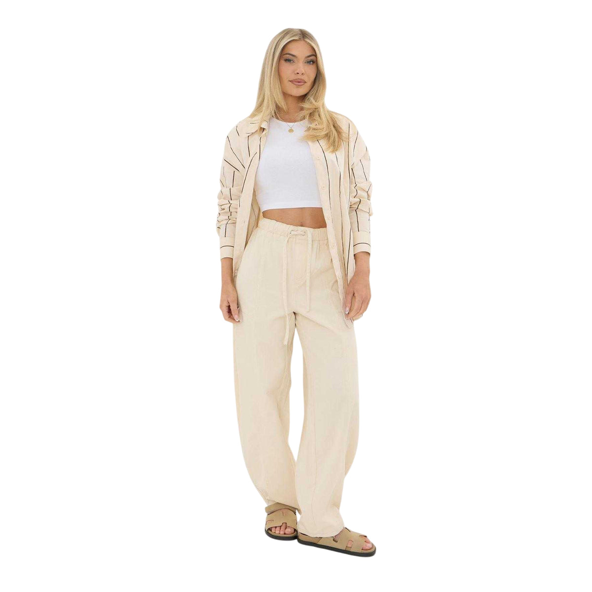 Ecru - Lifestyle - I Saw It First Womens-Ladies Barrel Jeans