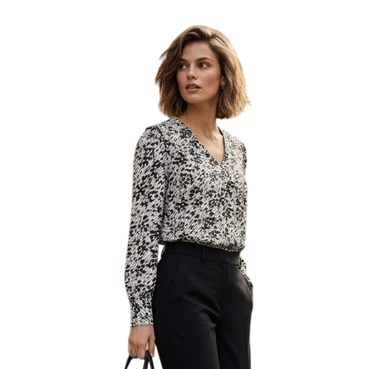 Black - Lifestyle - Boss Womens-Ladies Abstract V Neck Blouse