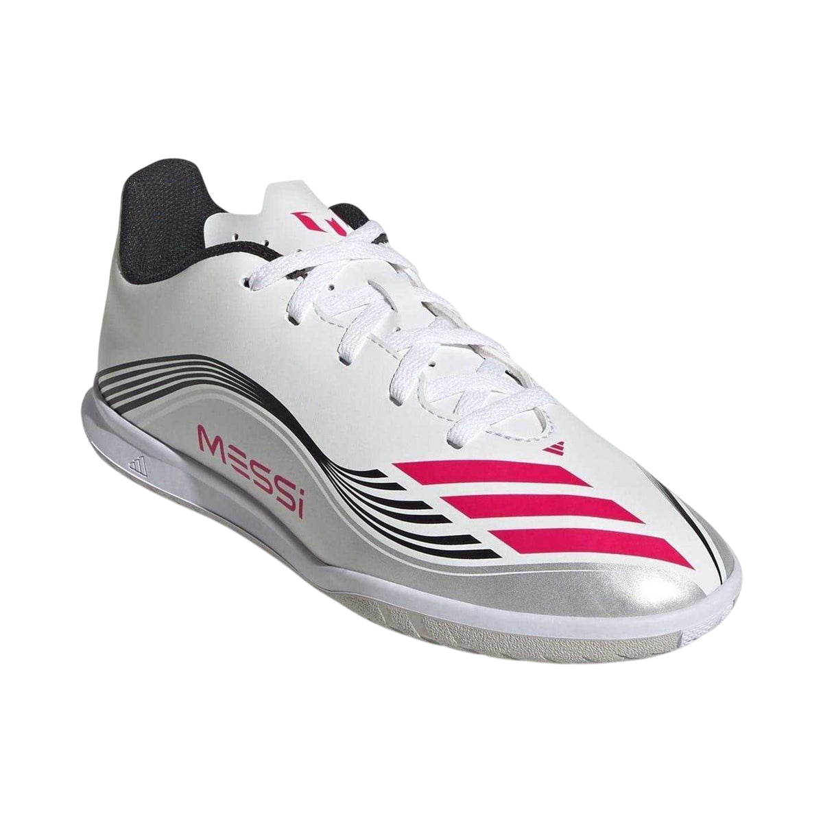 White-Red - Pack Shot - Adidas Childrens-Kids F50 Messi Club Lionel Messi Indoor Football Shoes