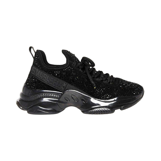 Black - Front - Steve Madden Womens-Ladies Maxima-R Embellished Mesh Trainers