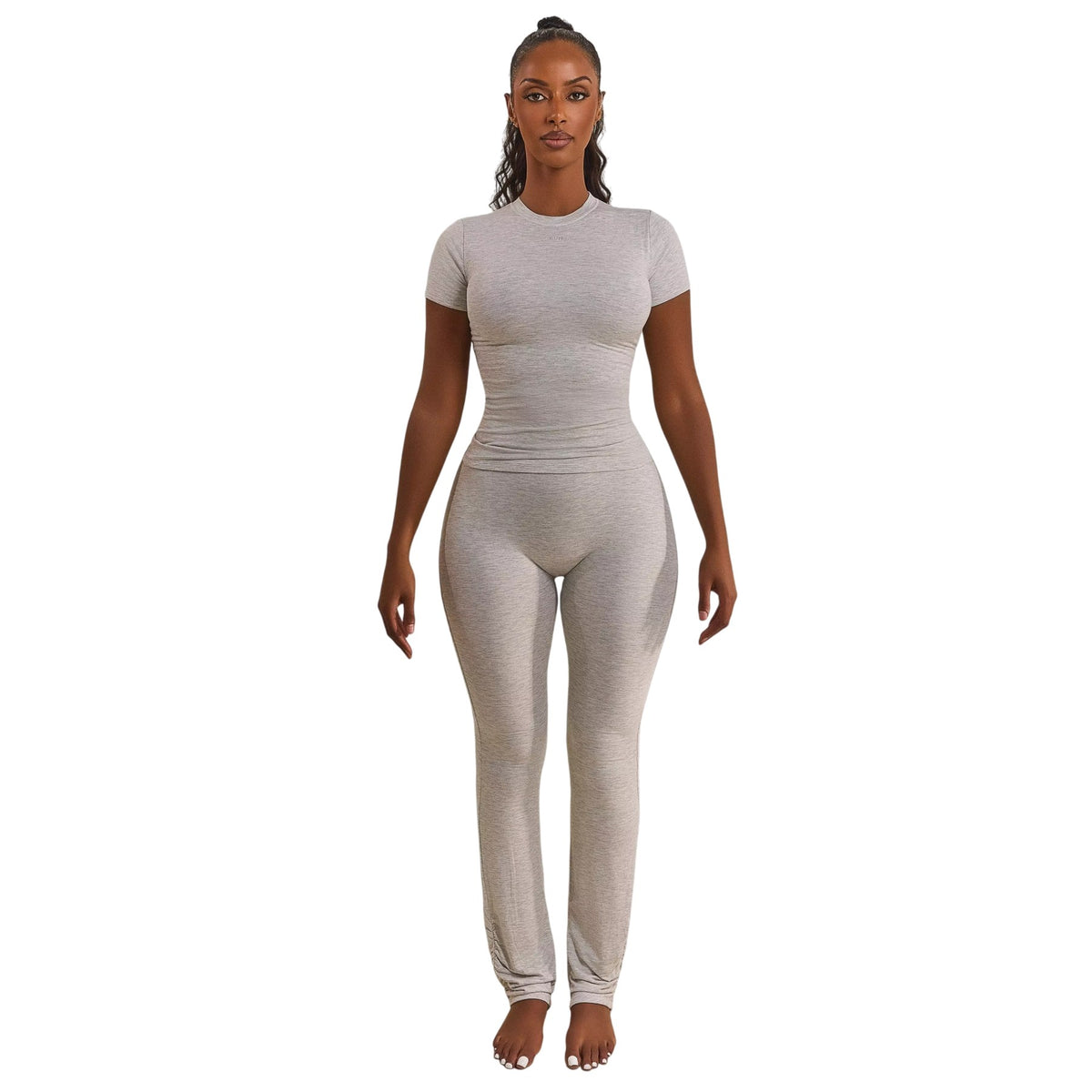 Grey - Pack Shot - Mars The Label Womens-Ladies Embroidered Logo Fitted Short-Sleeved Top