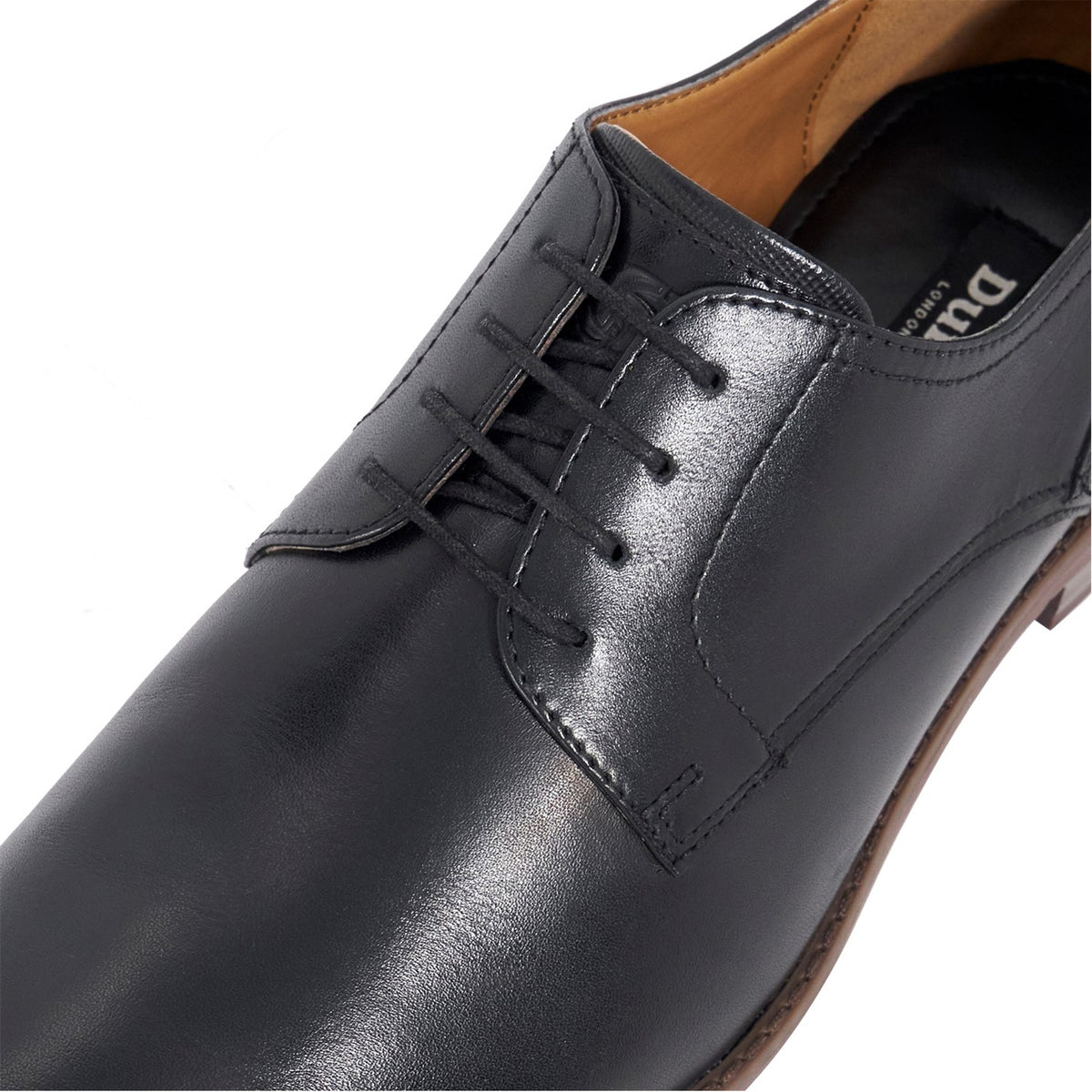 Black - Close up - Dune London Mens Soreen Leather Lace Up Oxford Shoes
