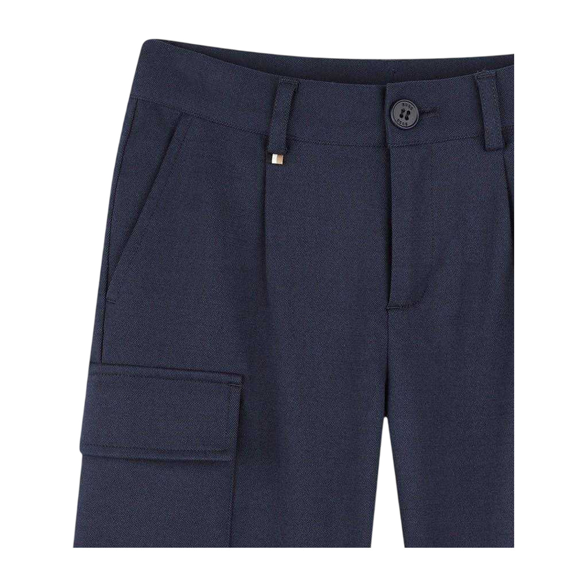 Navy - Side - Boss Childrens-Kids Plain Cargo Shorts