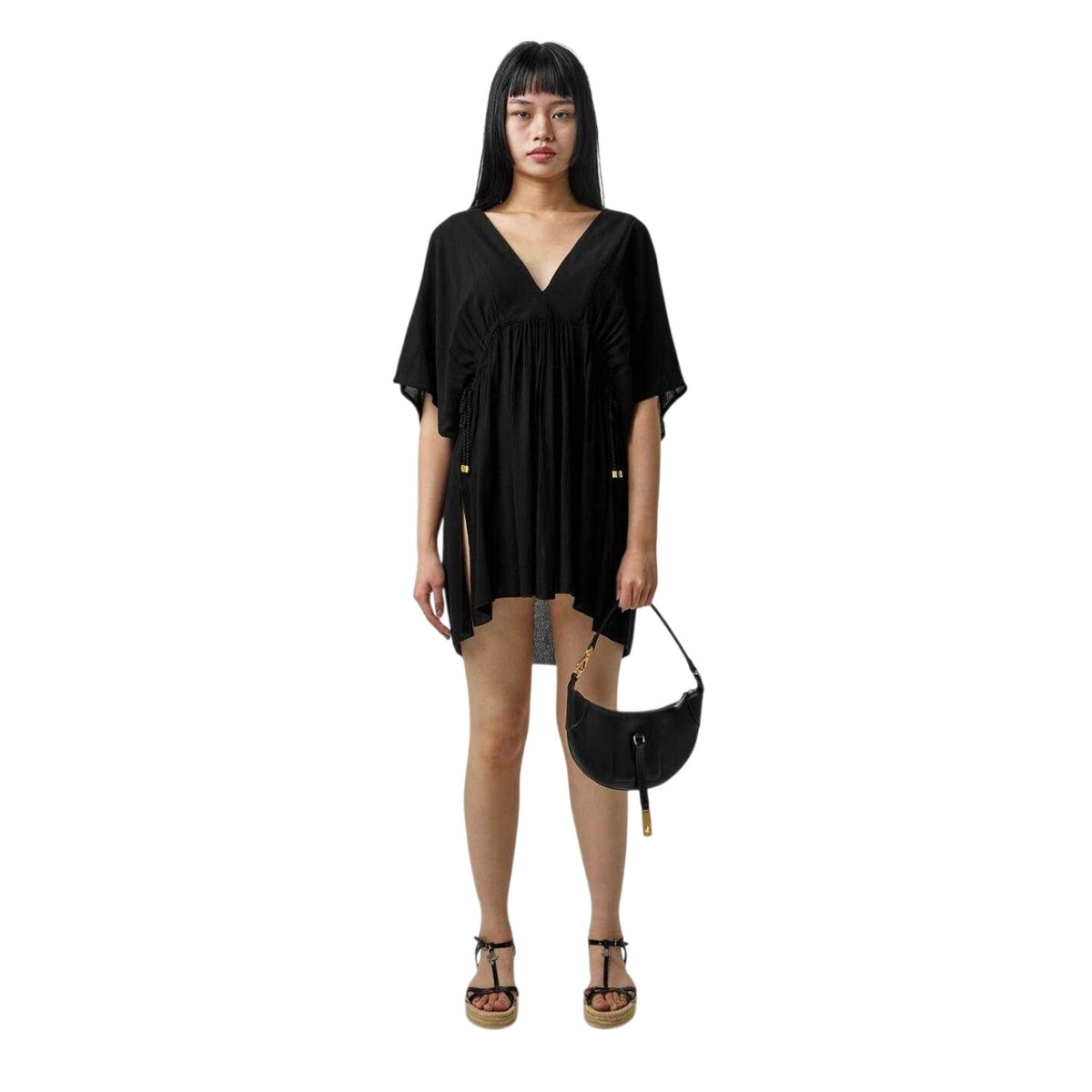 Black - Pack Shot - Ralph Lauren Womens-Ladies Plain V Neck Tunic Dress