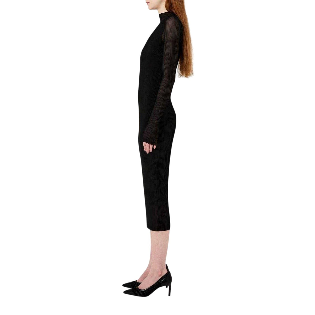 Black - Lifestyle - Boss Womens-Ladies Mesh Long-Sleeved Midi Dress