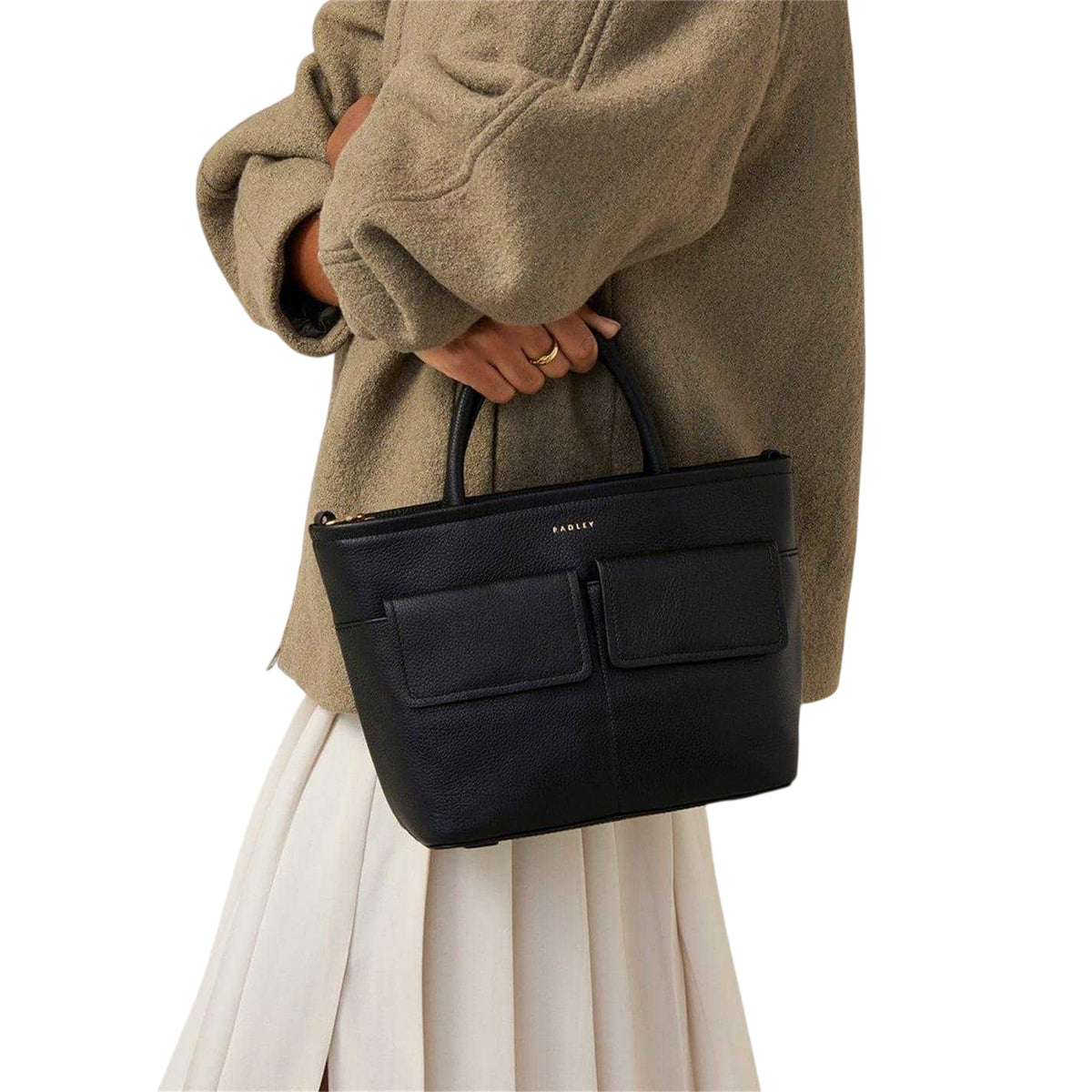 Black - Side - Radley Bridgewater Grain Leather Shoulder Bag