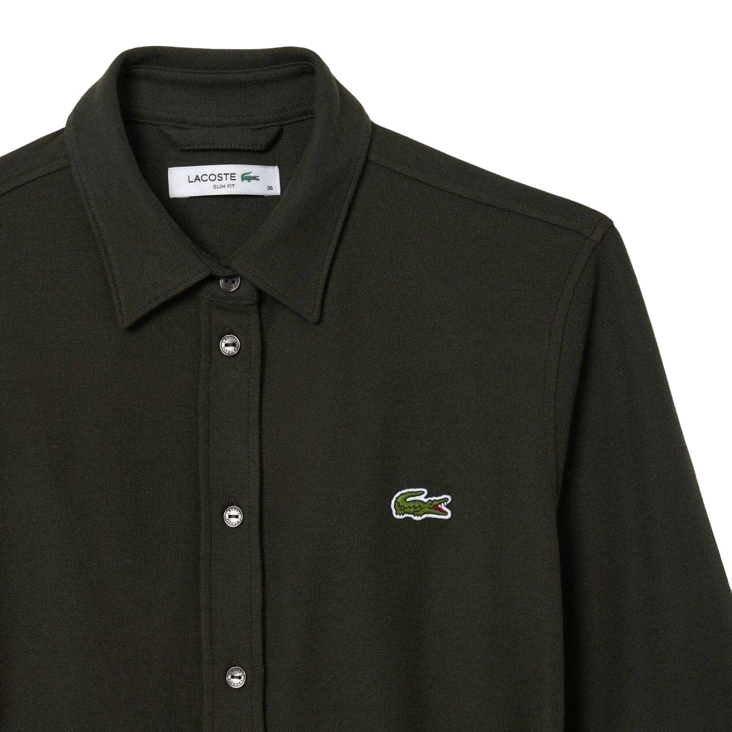 Green - Pack Shot - Lacoste Womens-Ladies Pique Belted Shirt Dress