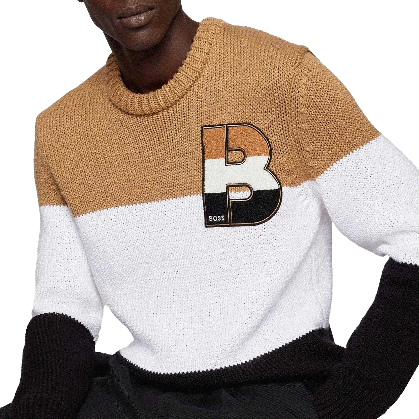 Black-White-Beige - Lifestyle - Boss Mens Egianni Jumper