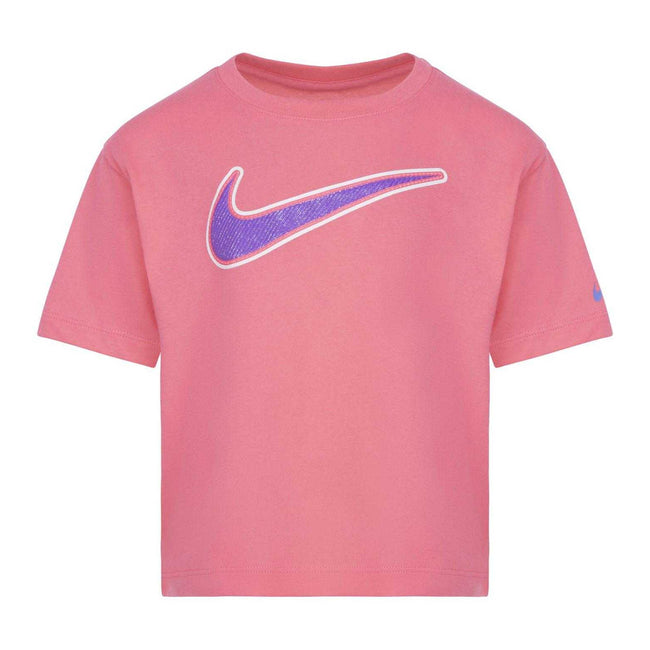Pink - Front - Nike Girls Swoosh Varsity T-Shirt