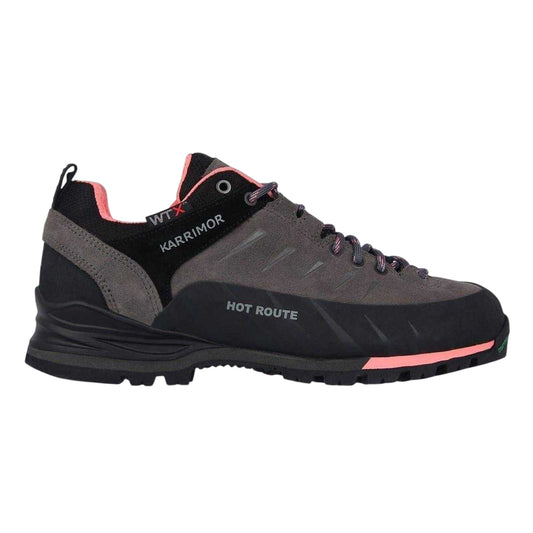 Charcoal-Coral - Front - Karrimor Womens-Ladies Suede Waterproof Walking Shoes