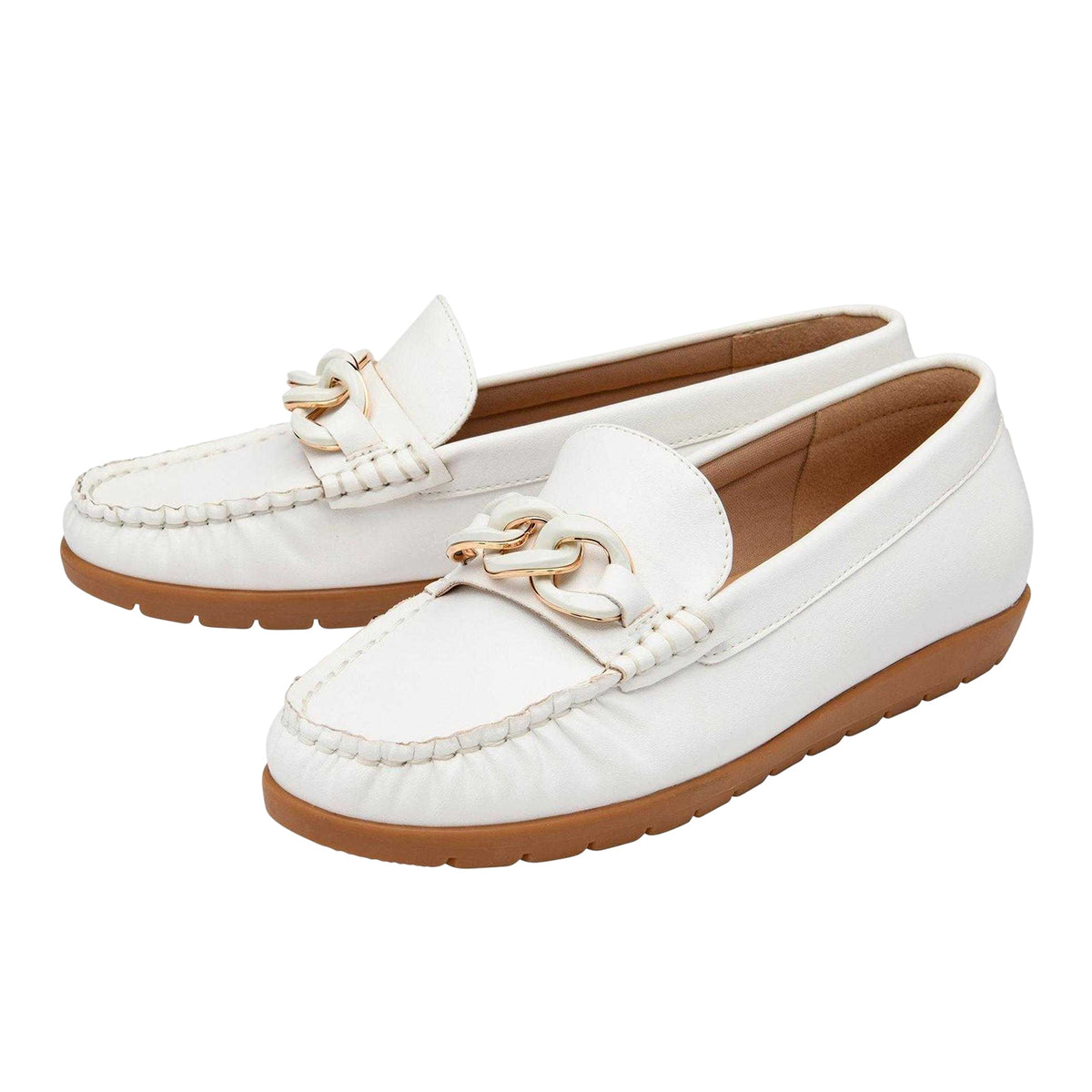 White - Pack Shot - Lotus Shoes Womens-Ladies Coma Loafers
