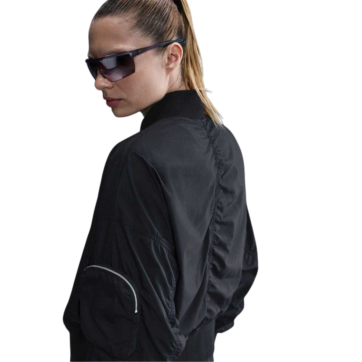 Black-Purple - Pack Shot - Nike Womens-Ladies Emblem Mesh Lining Bomber Jacket